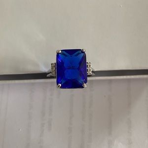 5/$45 Square Blue stone silver tone ring
